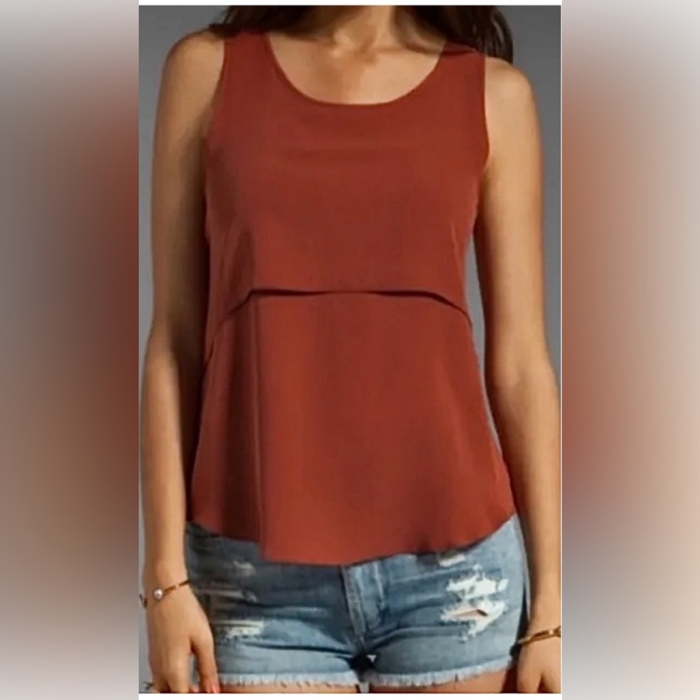 NWOT Theory Apala Double Georgette Silk Tank Top Shell size S petite SP Brown